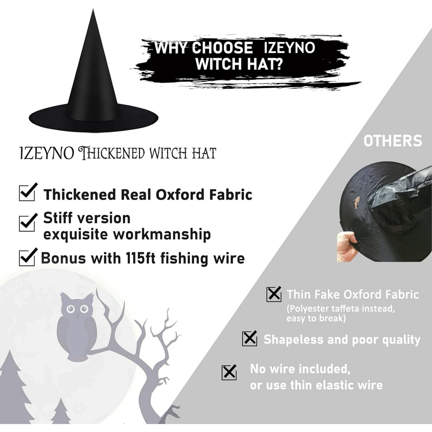 IZEYNO Halloween Decorations, 12 Pcs Witch Hat Costume Accessory, Hanging Black Wizard Hats with Rope for Party Supplies