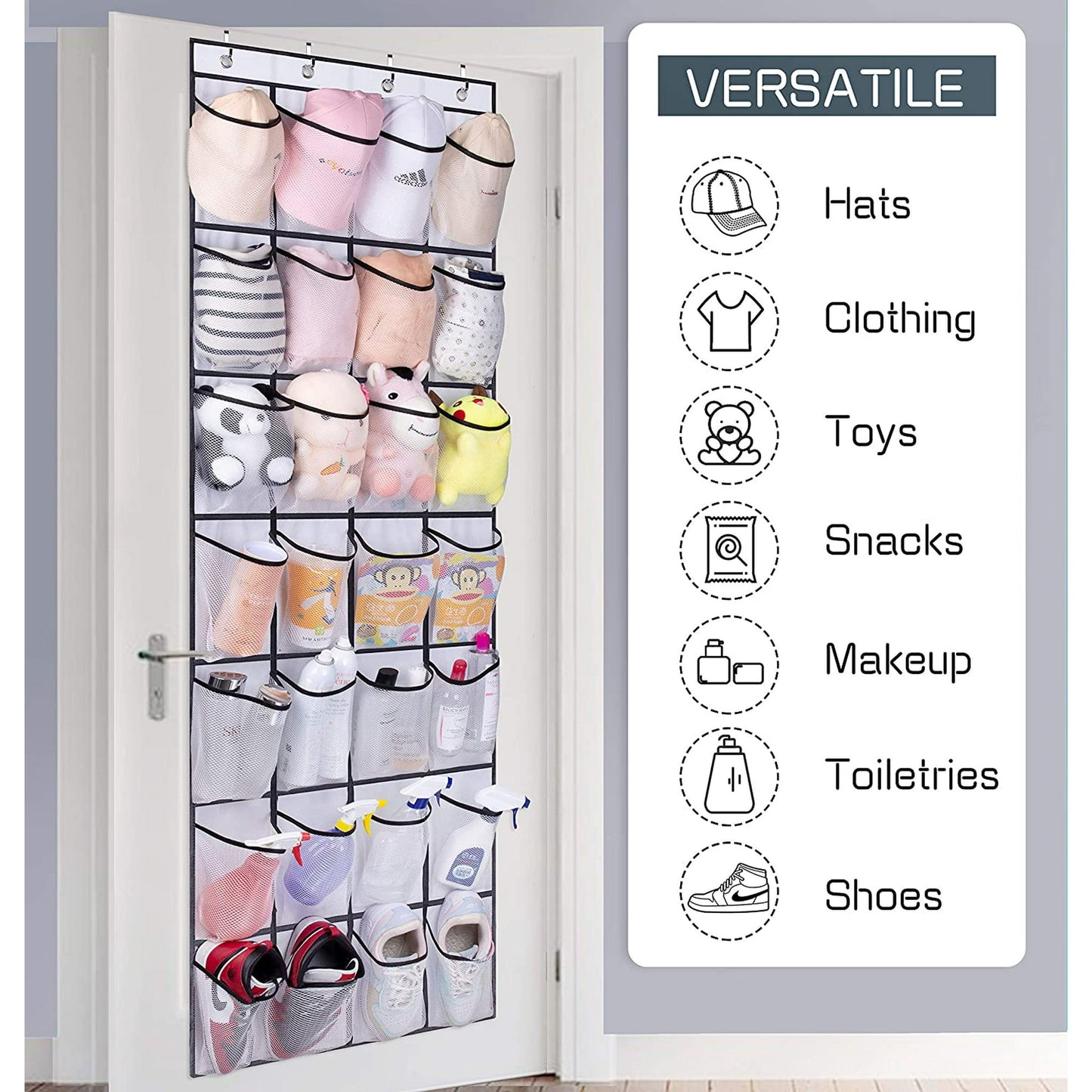 IZEYNO Over the Door Shoe Organizer, 28 Mesh Pockets Hanging Shoe Organizer for Closet, White, 1 Pack