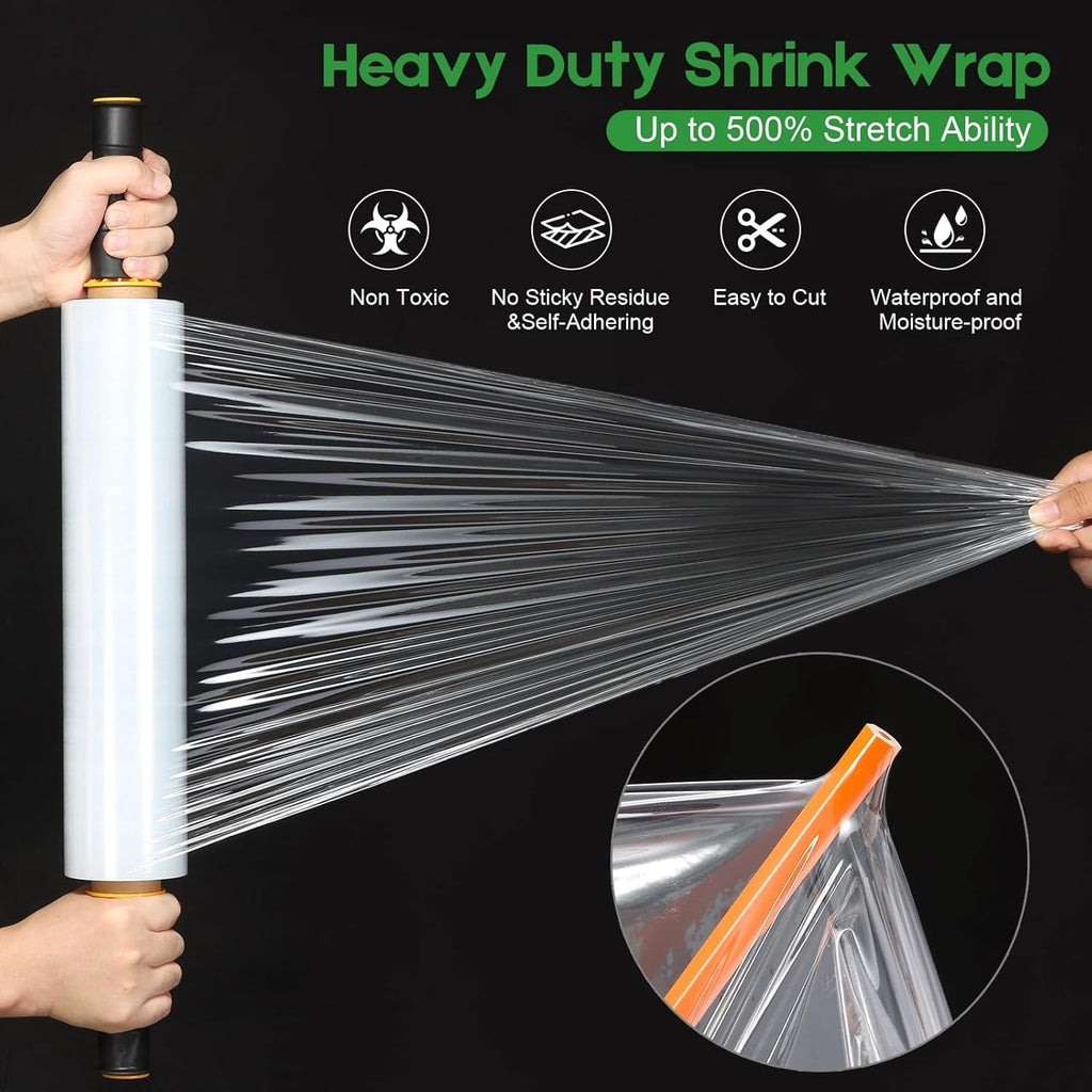 15" Clear Stretch Wrap Roll with Handles, 1000 ft, 60 Gauge