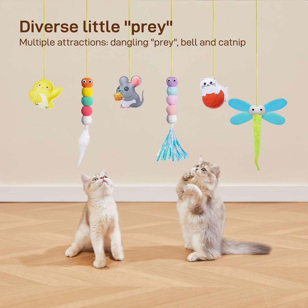 IZEYNO 6 Pack Retractable Cat Toys with Bell, Multicolor Catnip Hanging Toys for Cat, Kitty, Kitten