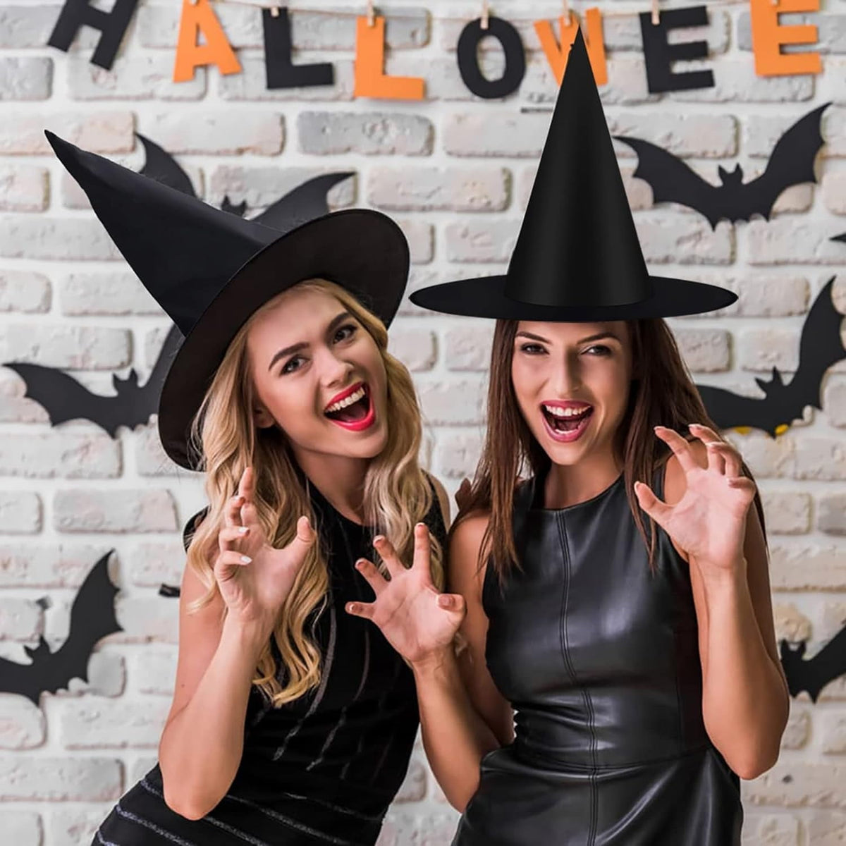 IZEYNO Halloween Decorations, 12 Pcs Witch Hat Costume Accessory, Hanging Black Wizard Hats with Rope for Party Supplies