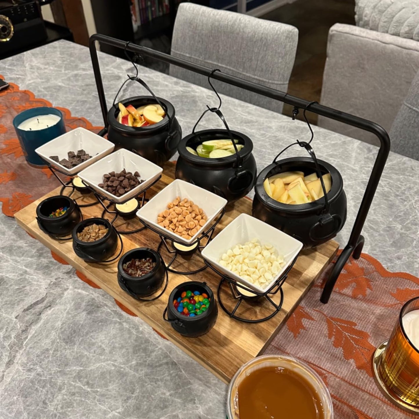 IZEYNO Halloween Party Decorations, 9 Pcs Large and Mini Black Plastic Hanging Witches Cauldron Candy Serving Bowls for Party Supplies