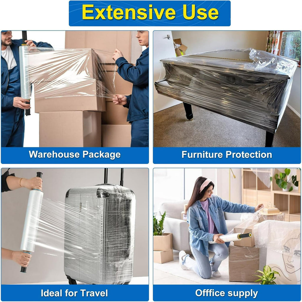 15" Clear Stretch Wrap Roll with Handles, 1000 ft, 60 Gauge