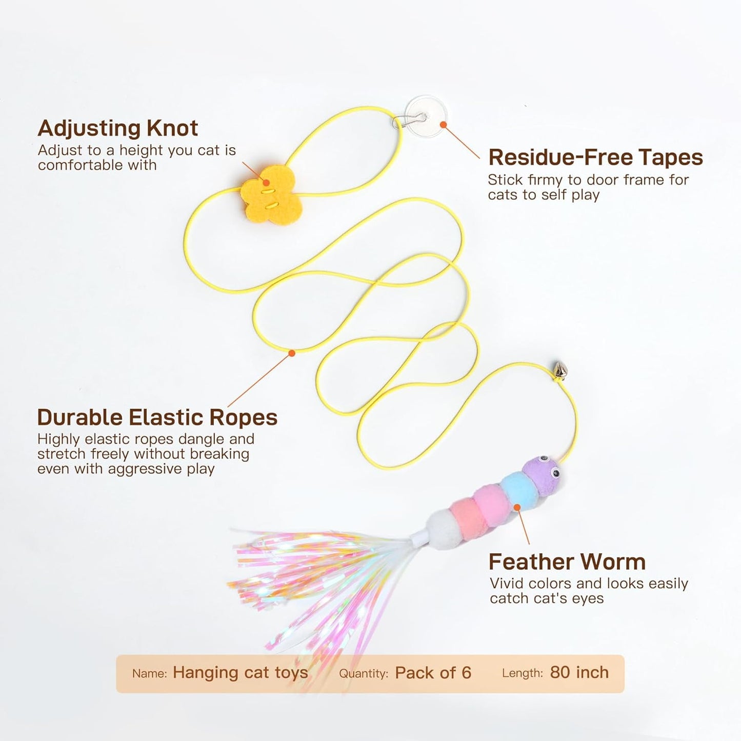 IZEYNO 6 Pack Retractable Cat Toys with Bell, Multicolor Catnip Hanging Toys for Cat, Kitty, Kitten