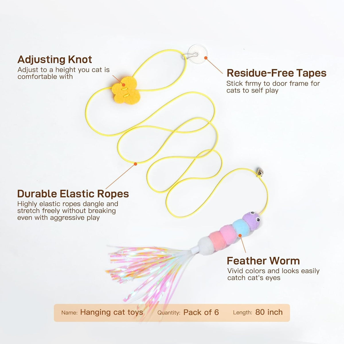 IZEYNO 6 Pack Retractable Cat Toys with Bell, Multicolor Catnip Hanging Toys for Cat, Kitty, Kitten