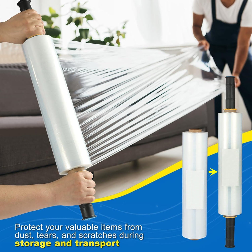 15" Clear Stretch Wrap Roll with Handles, 1000 ft, 60 Gauge