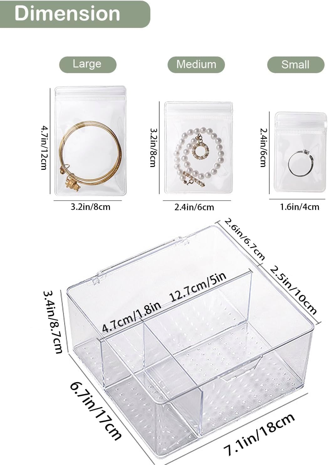IZEYNO Acrylic Jewelry Organizers with 60 Portable Anti Tarnish Jewelry Bags, Travel Jewelry Case for Earrings Rings Necklaces