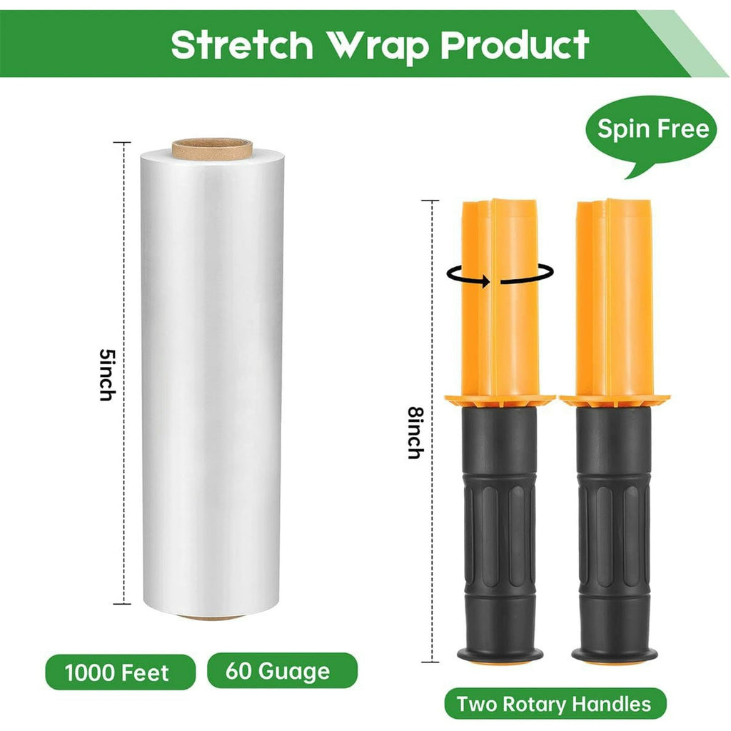 15" Clear Stretch Wrap Roll with Handles, 1000 ft, 60 Gauge