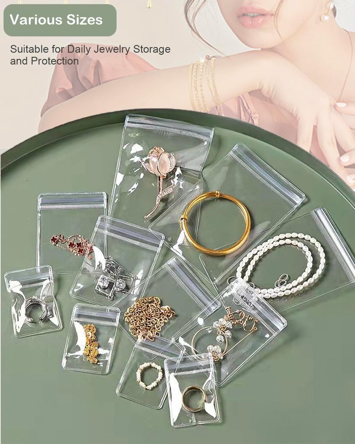 IZEYNO Acrylic Jewelry Organizers with 60 Portable Anti Tarnish Jewelry Bags, Travel Jewelry Case for Earrings Rings Necklaces