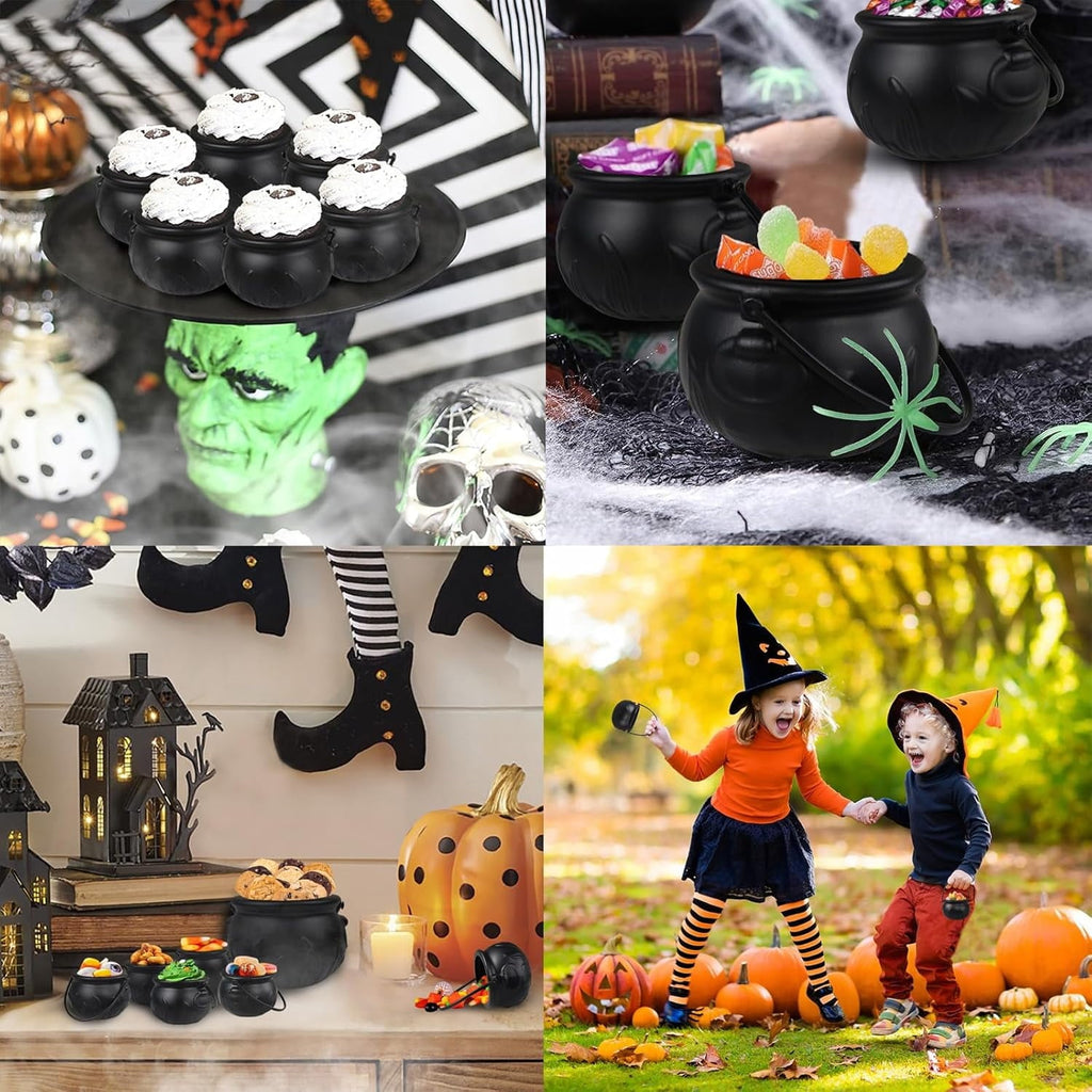 Halloween Cauldron Candy Serving Bowl Set, 9 Pc Black Plastic with Metal Rack