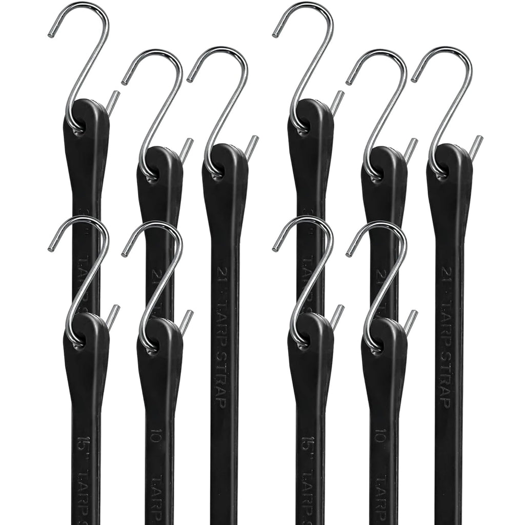 10-Pack EPDM Rubber Bungee Cords with Hooks, 10–31 in, 180 lb Load