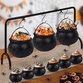 Halloween Cauldron Candy Serving Bowl Set, 9 Pc Black Plastic with Metal Rack