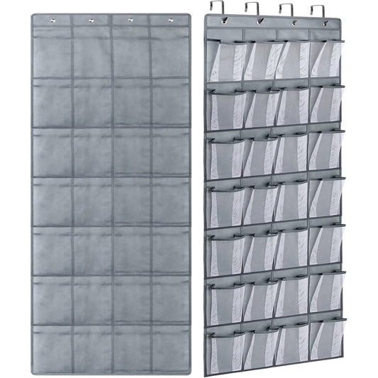 IZEYNO Over the Door Shoe Organizer, 28 Mesh Pockets Hanging Shoe Organizer for Closet, Gray, 1 Pack