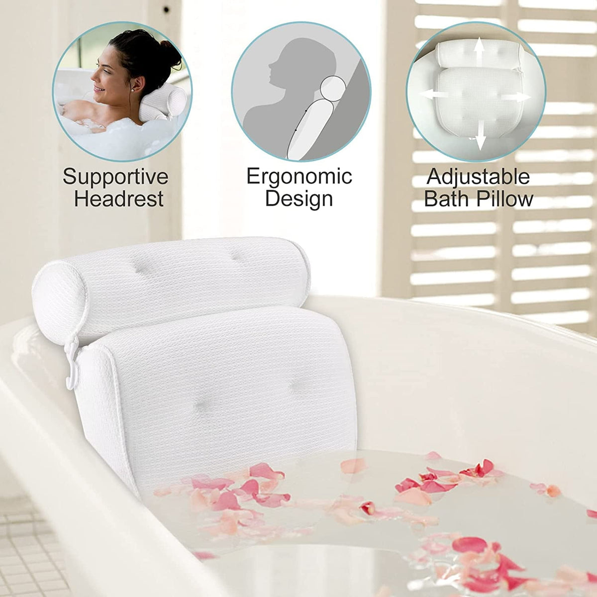 IZEYNO Bath Pillows for Tub Neck and Back Support, Bathtub Pillows with 6 Non Slip Suction Cups, Spa Pillows for Bathtub