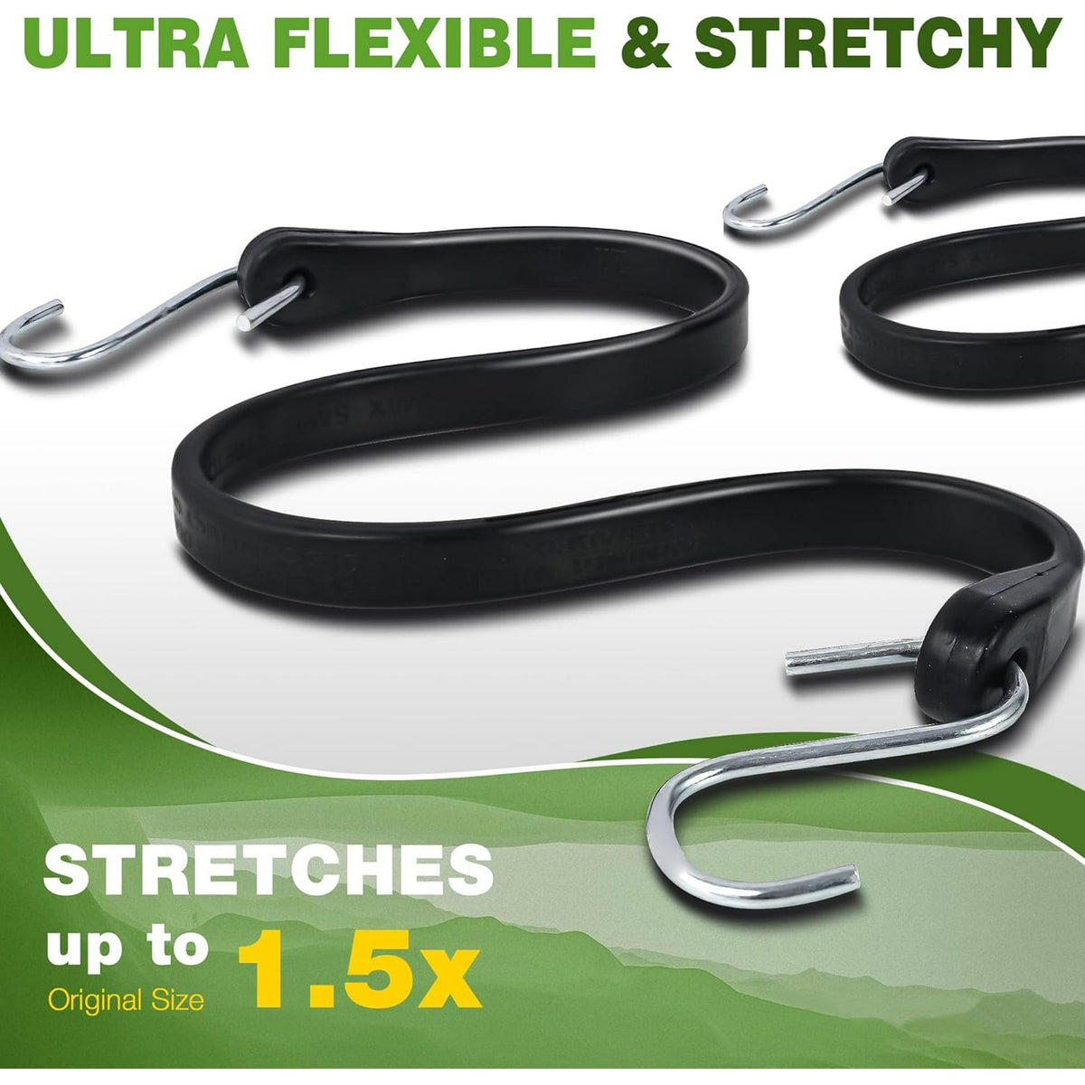 IZEYNO 10 Pack Heavy Duty Bungee Cords with Hooks, EPDM Rubber Tarp Straps in 10", 15", 21", 31" Sizes for Cargo, Bikes, Camping Gear, Luggage - Max Stretch 1.5X, Load 180 lbs